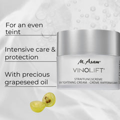 M. Asam VINOLIFT crema en textura cremosa aplicada en las manos para suavidad