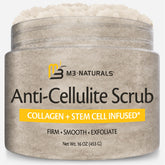 Gommage anti-cellulite M3 Naturals pour le corps, exfolie et laisse la peau plus lisse.