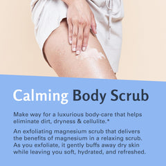 M3 Naturals magnesium scrub close-up of collagen and stem cell ingredients.
