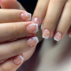 MABKJLF uñas acrílicas cortas y cuadradas estilo francés, aspecto limpio y natural