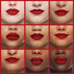 MAC Ruby Woo pigmento intenso crea un rojo clásico con acabado mate.