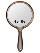 Macaki espejo de mano, doble cara 1x y 5x para maquillaje detallado.