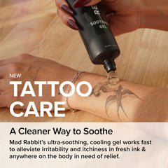 Mad Rabbit Tattoo Aftercare Gel close-up, soothing aloe and bisabolol for cooling relief