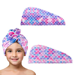 MADHOLLY toalla microfibra para cabello de niñas, turbante sirena, secado rápido
