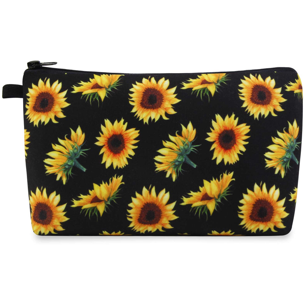 MAGEFY Neceser de maquillaje con estampado girasol, perfecto para cosméticos en viajes.