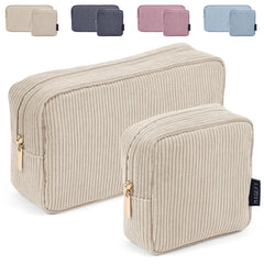 MAGEFY neceser en pana acolchada beige frente, diseño elegante y práctico.