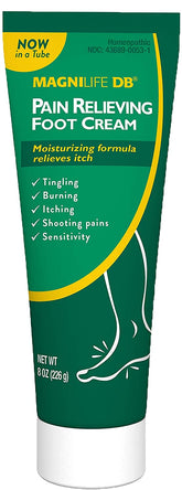 Crème MagniLife DB pour pieds, tube emballage, hydratation durable.