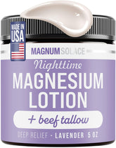 Magnum Solace crema magnesium noche con sebo relaja músculos tras actividades diarias.