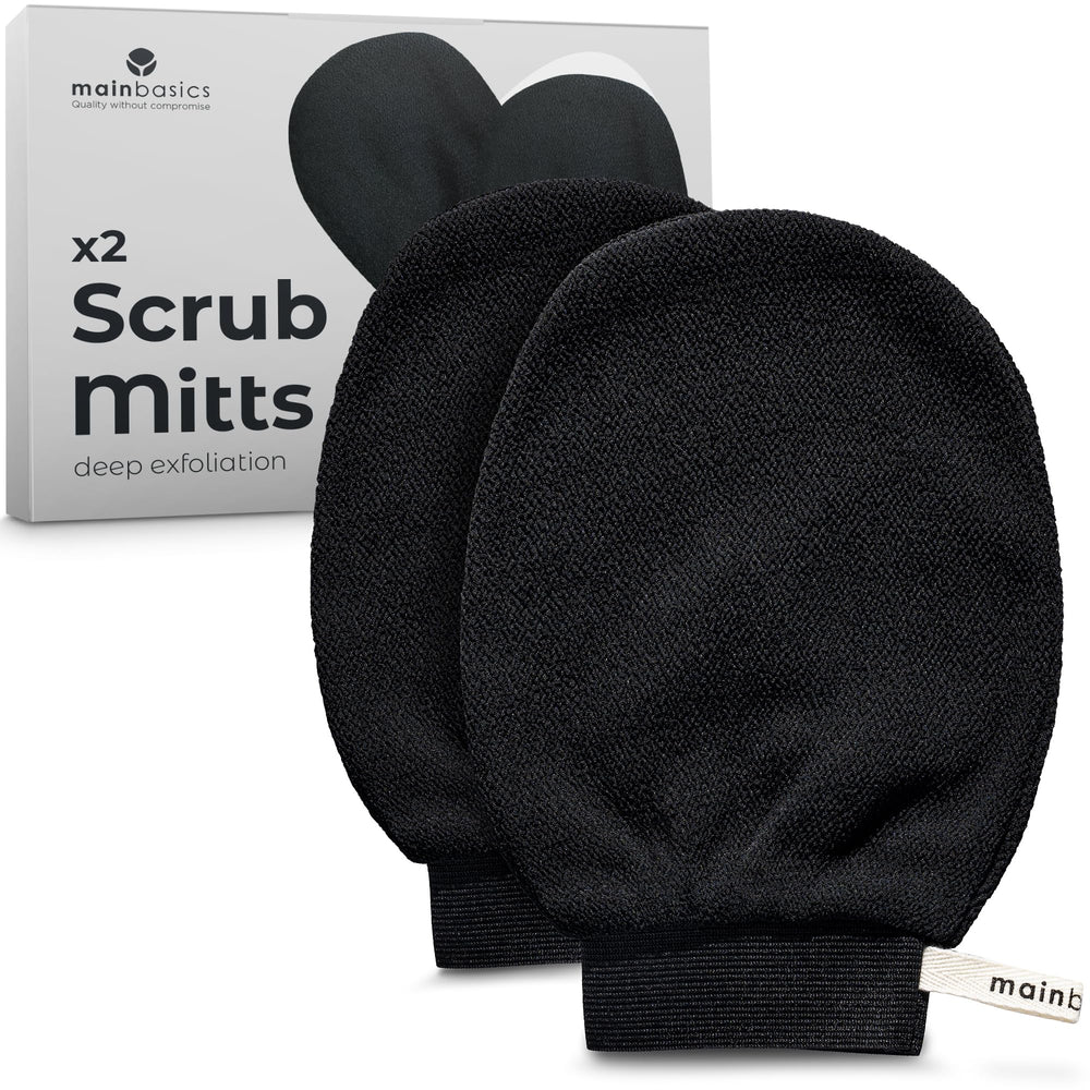 MainBasics guantes exfoliantes en la ducha exfolian suavemente la piel.