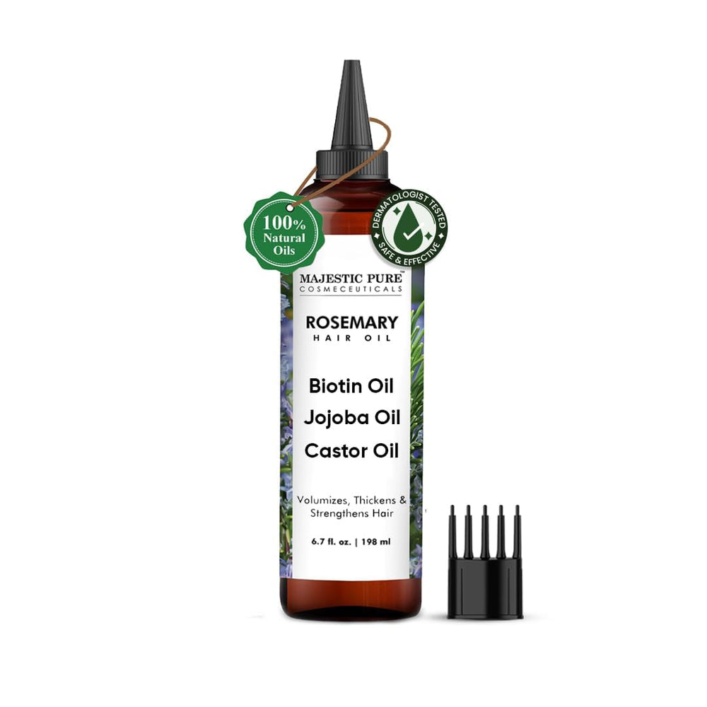 Majestic Pure Aceite de Romero en botella para el cabello, aroma suave y nutritivo.