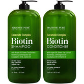 Majestic Pure Biotin Champú, botella frontal, para cabello más grueso.