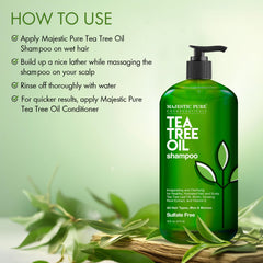 Champú Majestic Pure de árbol de té, aplicación diaria para cabello limpio y equilibrado.