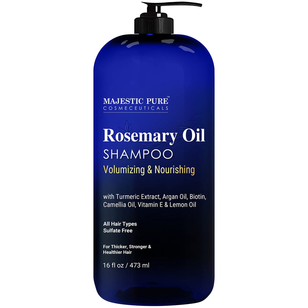 Majestic Pure Champú Romero en botella para cabello voluminoso y nutrido.
