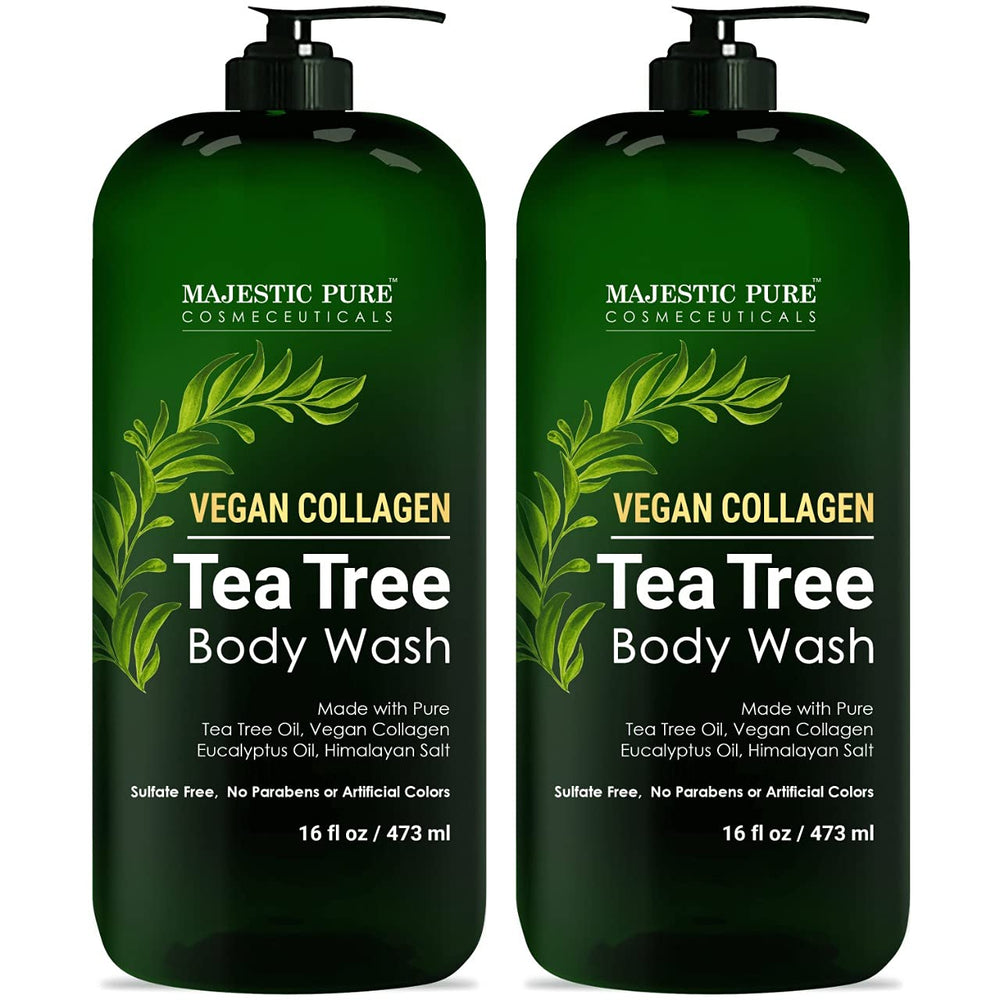 Majestic Pure Gel de Ducha en botella con árbol de té, limpia y nutre la piel.