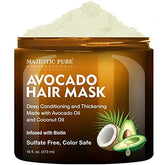 Majestic Pure Mascarilla Aguacate Coco en bote, hidrata cabello seco y aporta brillo.