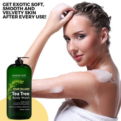 Textura cremosa de la ducha Majestic Pure con árbol de té para piel suave.