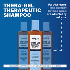 MAJOR Thera-Gel shampoo: etiqueta destaca ingrediente alquitrán de hulla