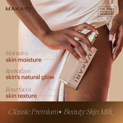 MAKARI Premium+ Detalle de etiqueta que sugiere calidad y pureza.