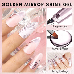 Makartt Gel Rosado Oro, efecto espejo que refleja la luz en uñas.