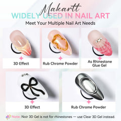 Makartt gel 3D negro para relieve en uñas, añade profundidad.