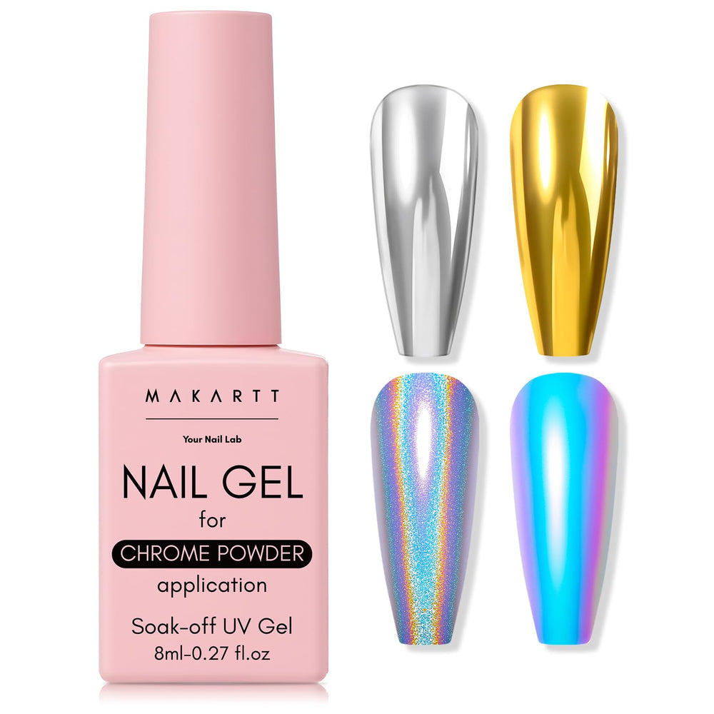 Makartt top coat gel sin limpieza para acabado cromado brillante.