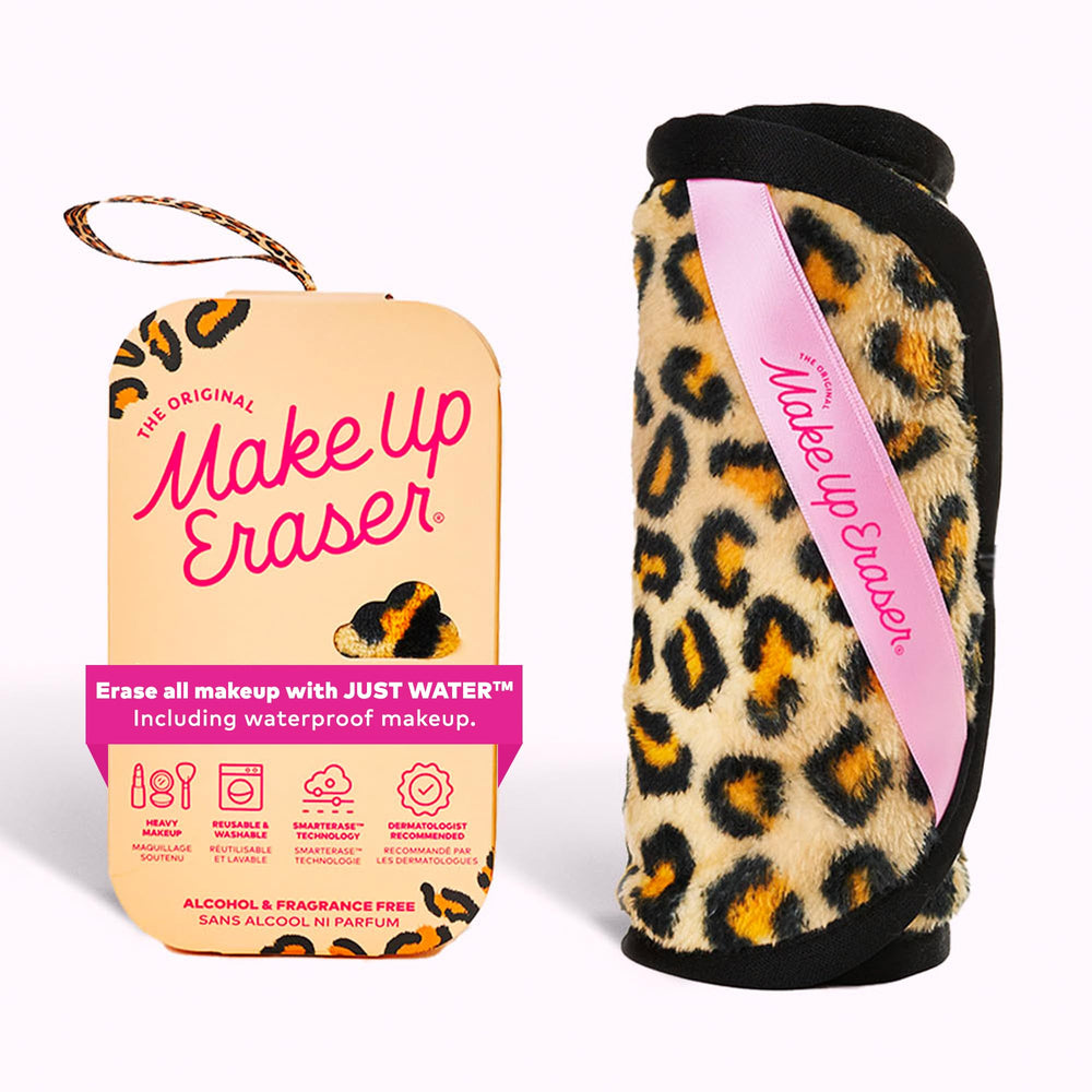 MakeUp Eraser PRO Leopard front view, reusable remover for water-based cleansing.