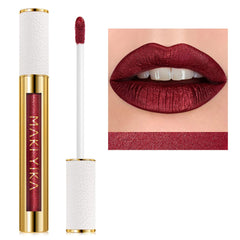 MAKI YIKA dark red lipstick tube with glitter finish for glamorous looks.