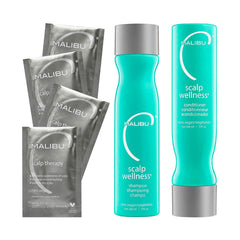 Malibu C champú wellness para cuero cabelludo, limpieza suave y sensación fresca.