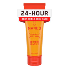 Mando Bouclier Odeur, bouteille Bourbon-Cuir, parfum durable prêt à durer.