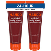 Mando Odor Shield: botella de jabón corporal Bourbon Leather para control de olor prolongado.