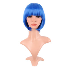 MapofBeauty peluca bob corto azul brillante con flequillo, ideal para cambio de estilo.