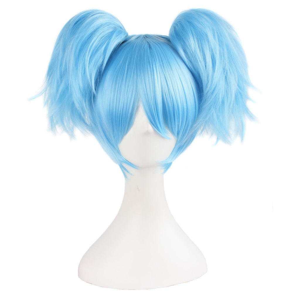 MapofBeauty peluca cosplay azul claro 12 pulgadas, tres piezas, looks vibrantes