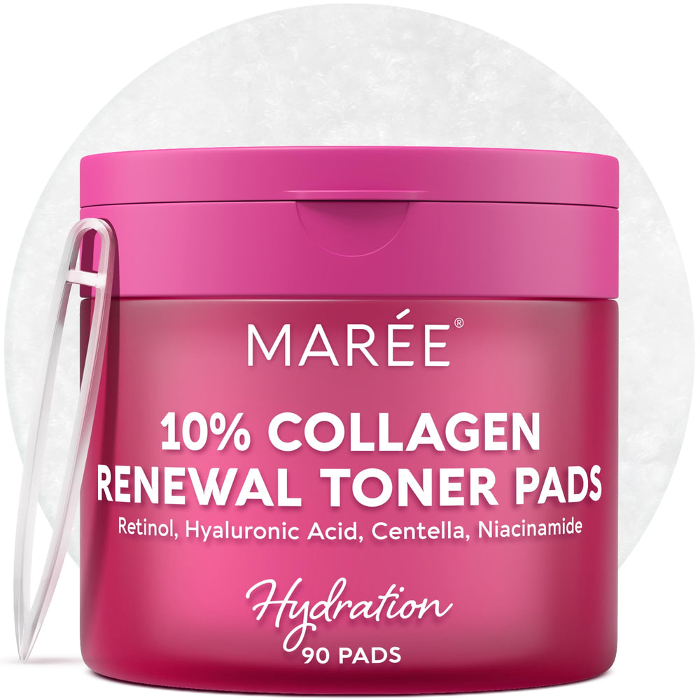 MAREE colágeno retinol tonico discos, frente del producto, ideal para iniciar rutina facial e hidratación.