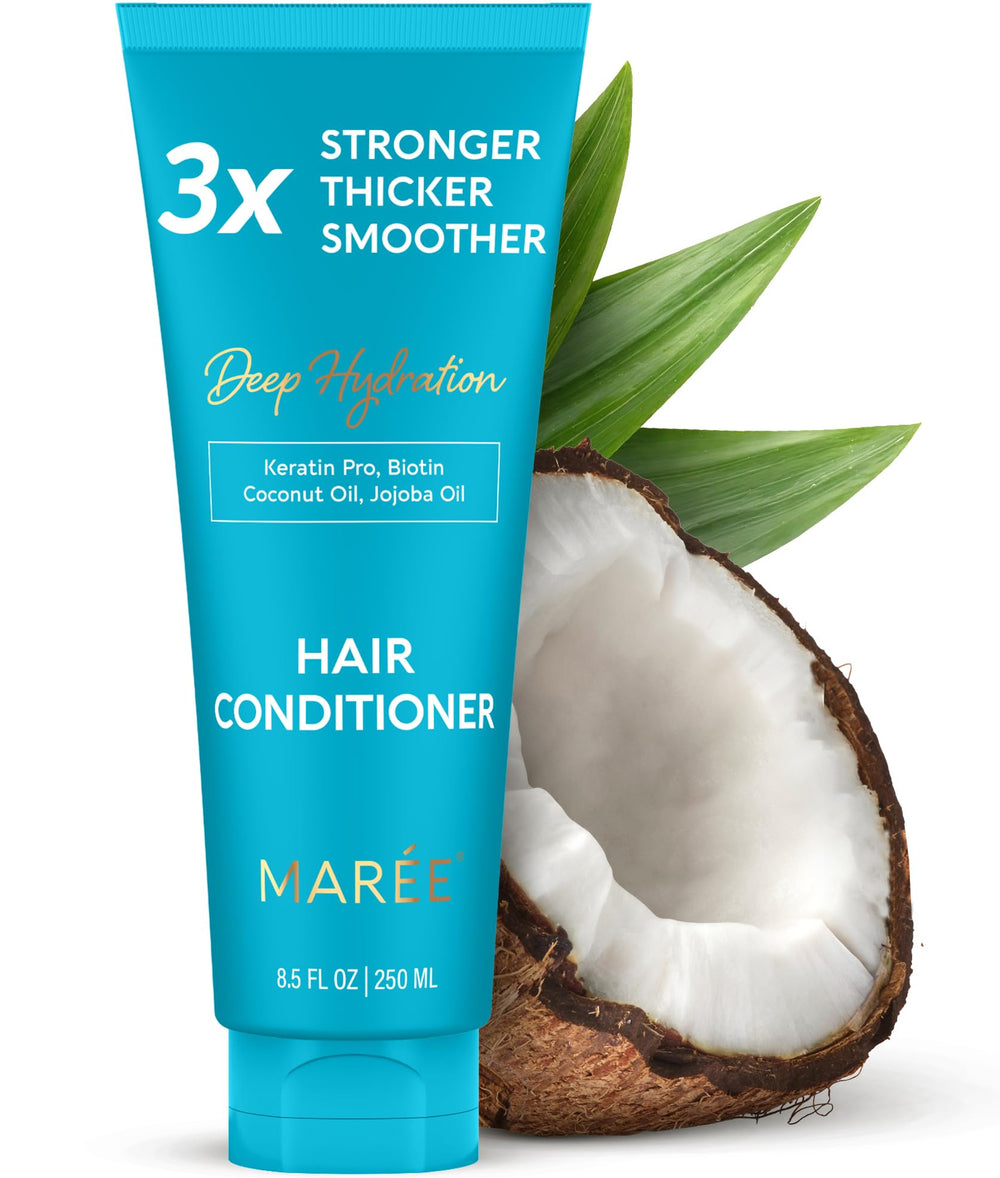 MAREE Conditionneur: bouteille élégante illustrant une hydratation profonde des cheveux.