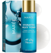 MAREE Hydrating Milky Toner bottle closeup shows silky texture for smooth skin