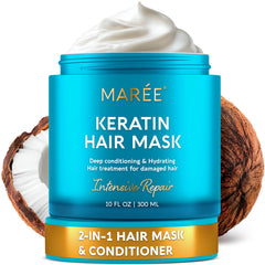 MAREE Masque cheveux endommagés, texture riche et hydratante pour nourrir les longueurs.
