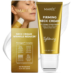 MAREE neck cream with roller packaging shows premium neck care for hydration