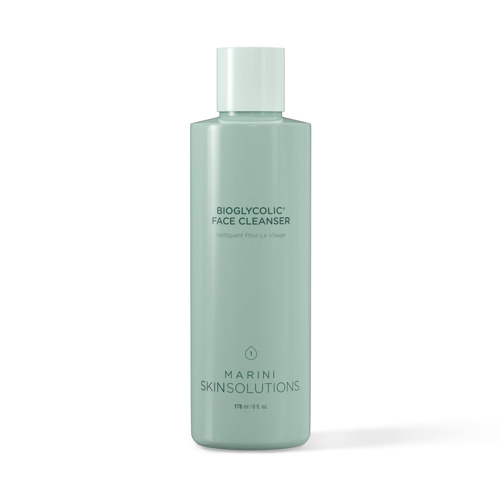 Marini SkinSolutions Bioglycolic Face Cleanser, botella iluminada, limpieza suave para piel limpia.