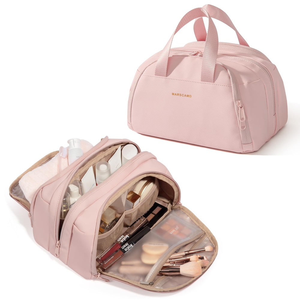 Marscamd bolsa de aseo para viaje mujer rosada, organizada y fácil de transportar.