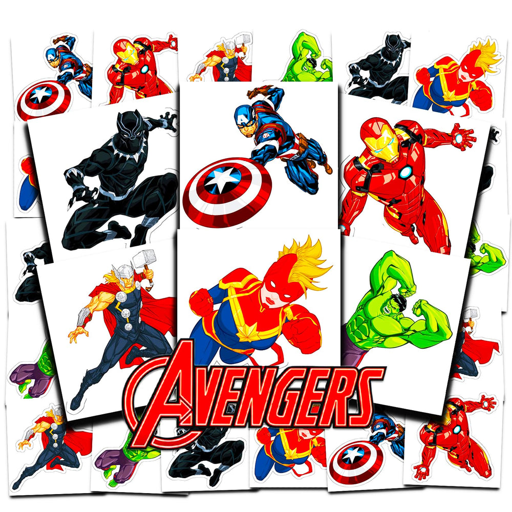 tatuajes temporales marvel avengers, paquete de 72 pre-cortados, ideales para fiestas infantiles