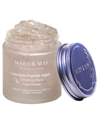 Mary&May mascarilla sueño calendula en envase, hidratación profunda para piel suave.