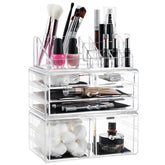 Masirs organizador cosméticos transparente, vista frontal para ver maquillaje de un vistazo.