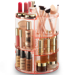 Masirs organizador de maquillaje 360 rosa, acceso rápido a cosméticos.