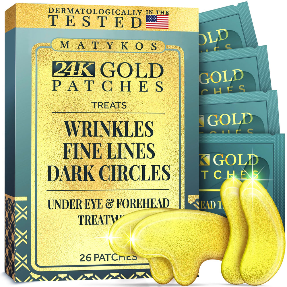 Parche frontal y de ojos de Matykos, dorados, para relajación facial nocturna.
