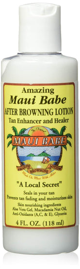Maui Babe After Browning Lotion bottle front view for tan sealing and hydration.