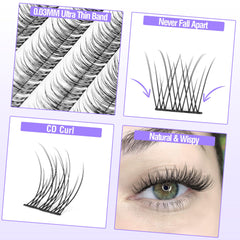 Extensiones de pestañas Mavphnee en longitudes mixtas 9-11 mm para un acabado natural.