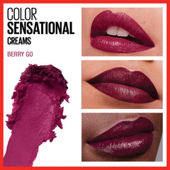 Maybelline Color Sensational labial rojo intenso, color duradero para ocasiones.