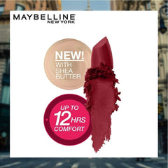 Labial Maybelline Color Sensational Mate Rojo: pigmento intenso y acabado aterciopelado para ocasiones.