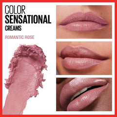 Textura cremosa de Maybelline Romantic Rose para labios lisos.