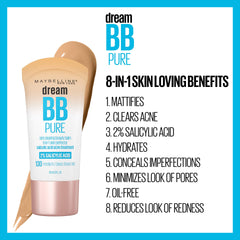 La Maybelline Dream Pure BB Cream minimiza poros para una piel suave.